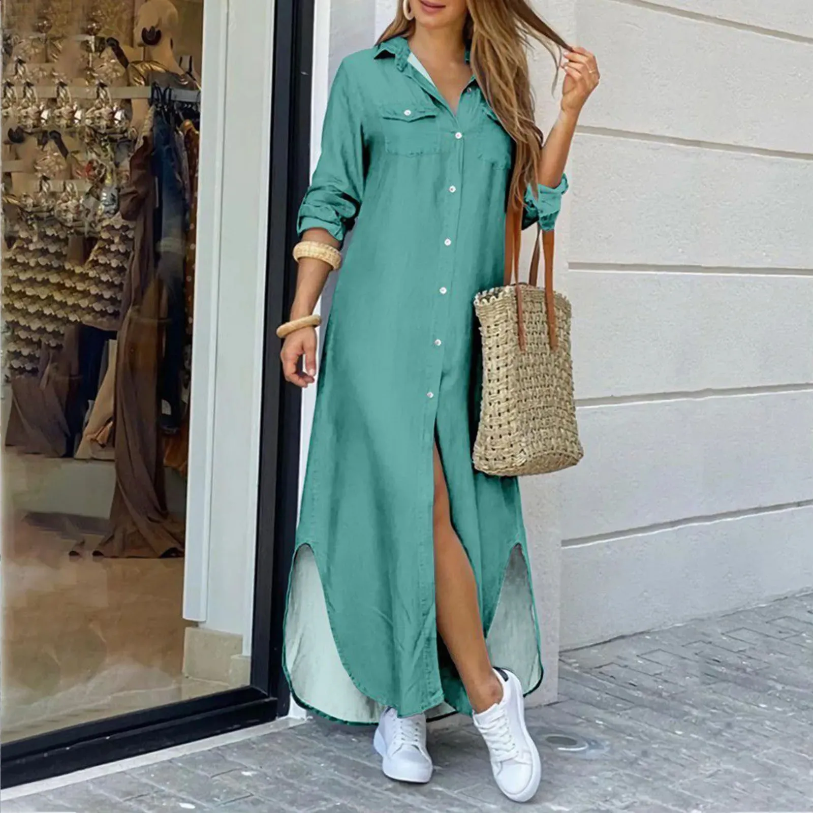 chinese dress ladies Long Sleeve Shirt Dress