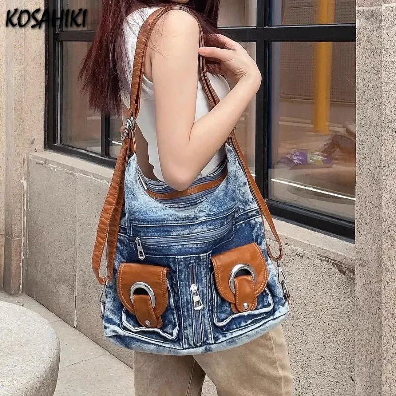 バッグ archive Y2K Denim Leather Shoulder Bag Y2k Denim Shoulder Bag - Trendy High-Capacity Crossbody, Shop Now