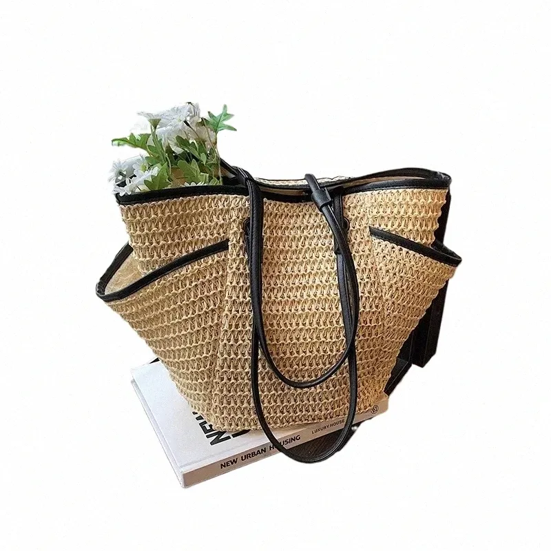 Large Straw Tote Bag - Womens Woven Shoulder Bag, Versatile