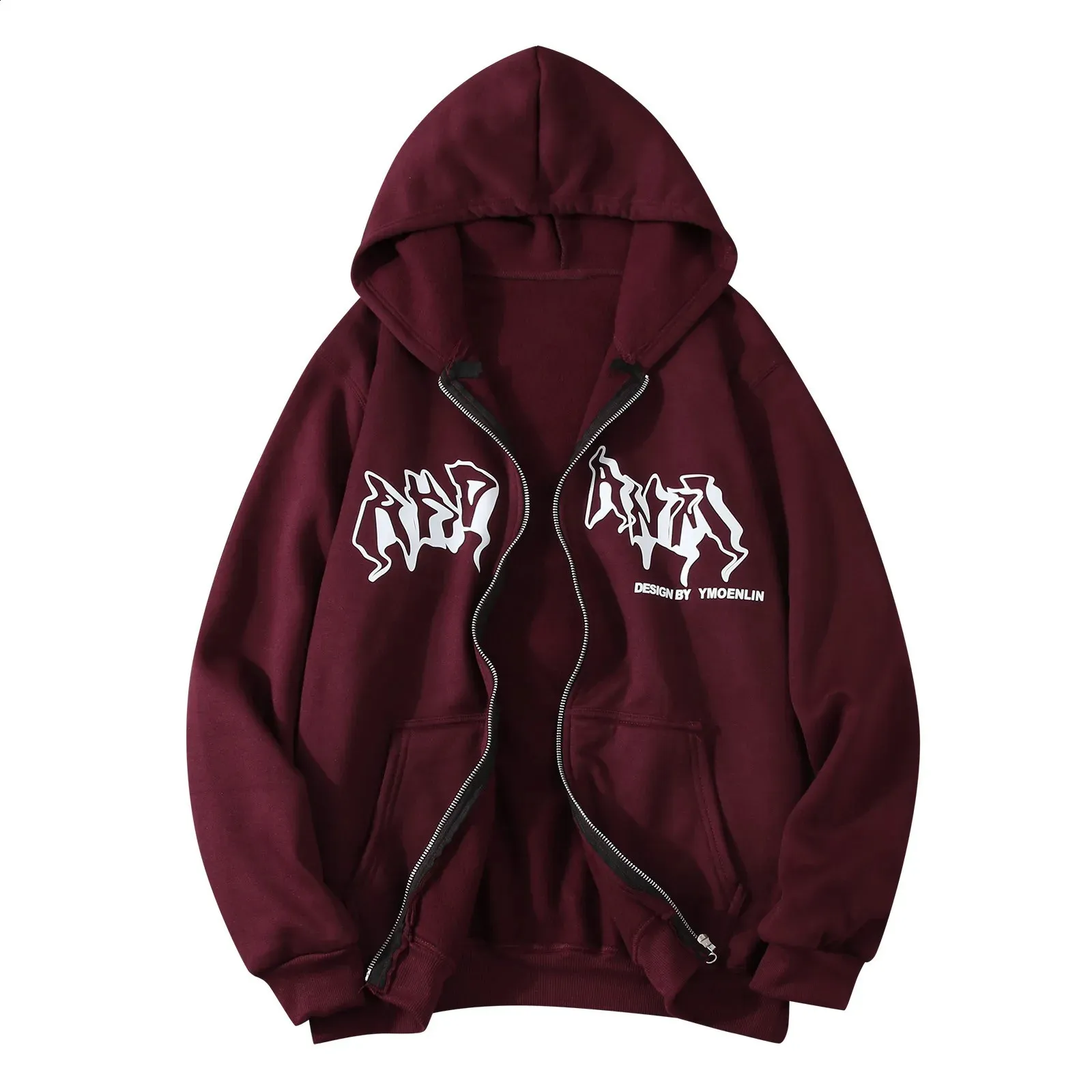 Y2K Letter Printed Zipper Hooded Sweatshirt Women