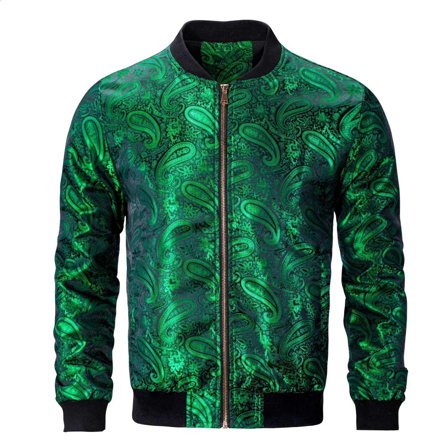 DiBanGu Men's Paisley Bomber Jacket - Lightweight Varsity Windbreaker With Embroidered Design | Peacock Blue