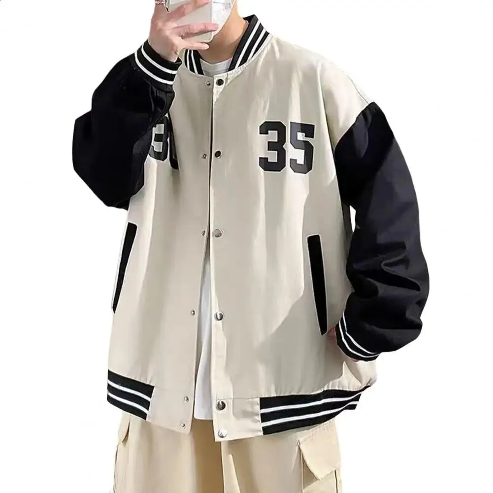 Mens Trendy Baseball Jacket: Lightweight Digital Print, Casual