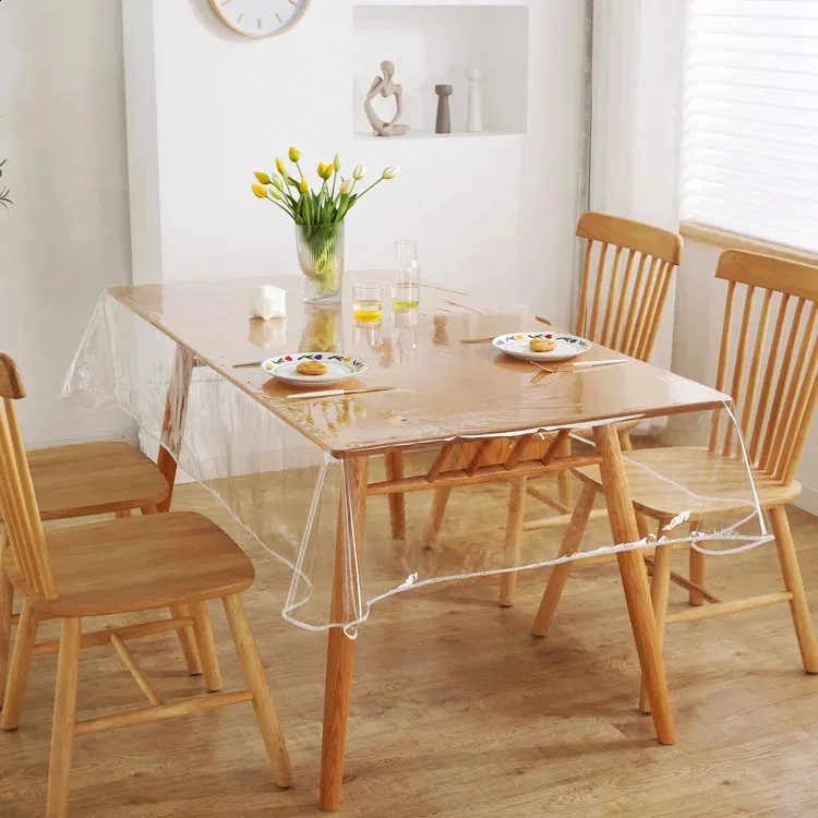 Clear PVC Tablecloth, 100 X 200cm 2mm Thick Wipeable Dining Table Protector, Waterproof
