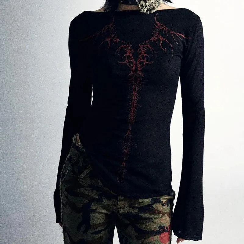 Tシャツ・カットソー DARKFOG High Neck Grunge Peplum Long Sleeve Tee Harajuku Gothic Punk street style fashion store: Retro Fire