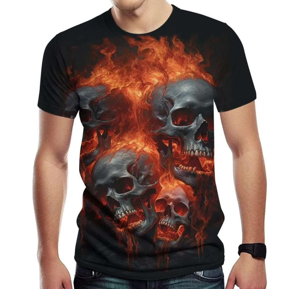 Maglietta Uomo Halloween Con Scheletro - Maniche Lunghe, Stampa 3D, Girocollo, Taglie Asiatiche