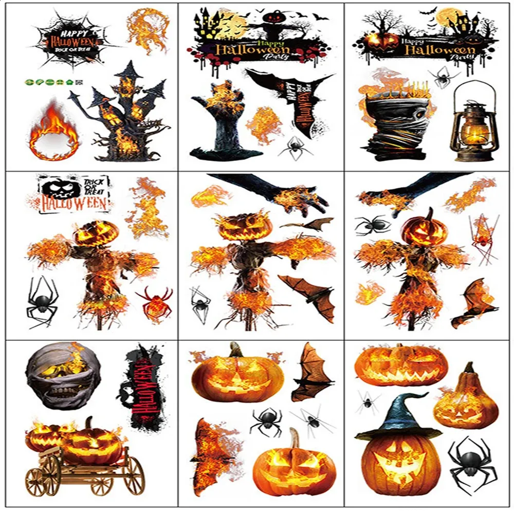 9 Pieces Pink Halloween Window Stickers Pink Cute Pumpkin Ghost Bat Spider Web Double Sided Window Stickers Suitable For Home Office Store School Halloween Party Decoration