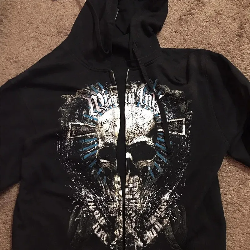 Y2K Gothic Cybercore Jacket: Graphic Print Emo Grunge Long