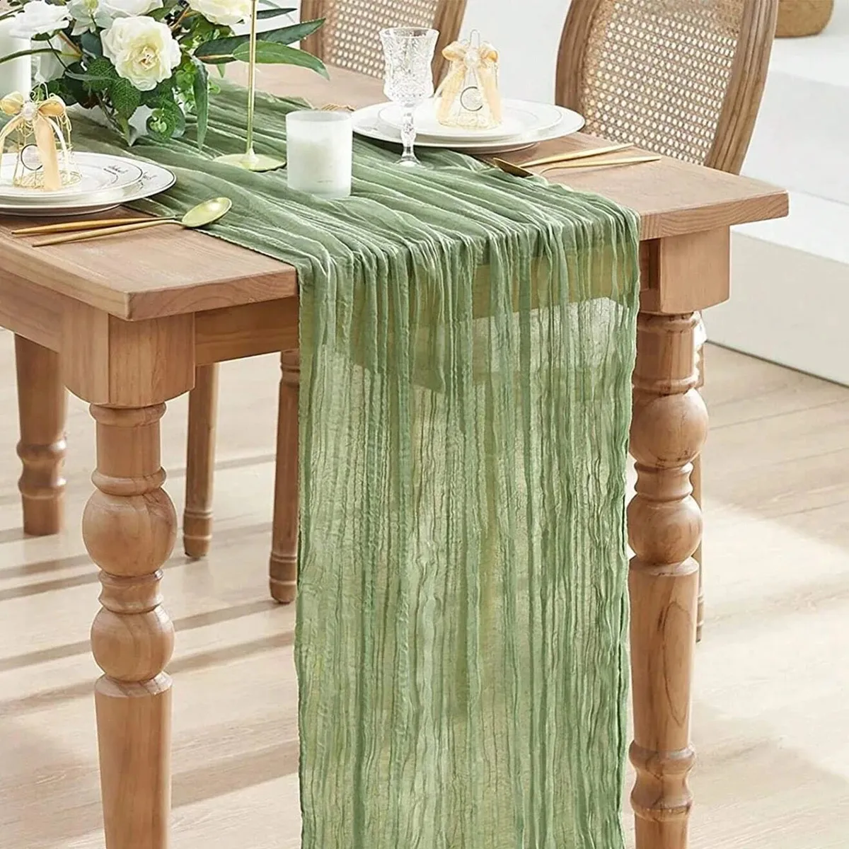 Lykoow Paquete De 10 Caminos De Mesa De Gasa Color Terracota, 10 Pies X 35 Pulgadas, Gasa Rústica Oxidada, Bohemio, Decoración De Mesa De Boda, Mantel Para Boda, Fiesta, Despedida De