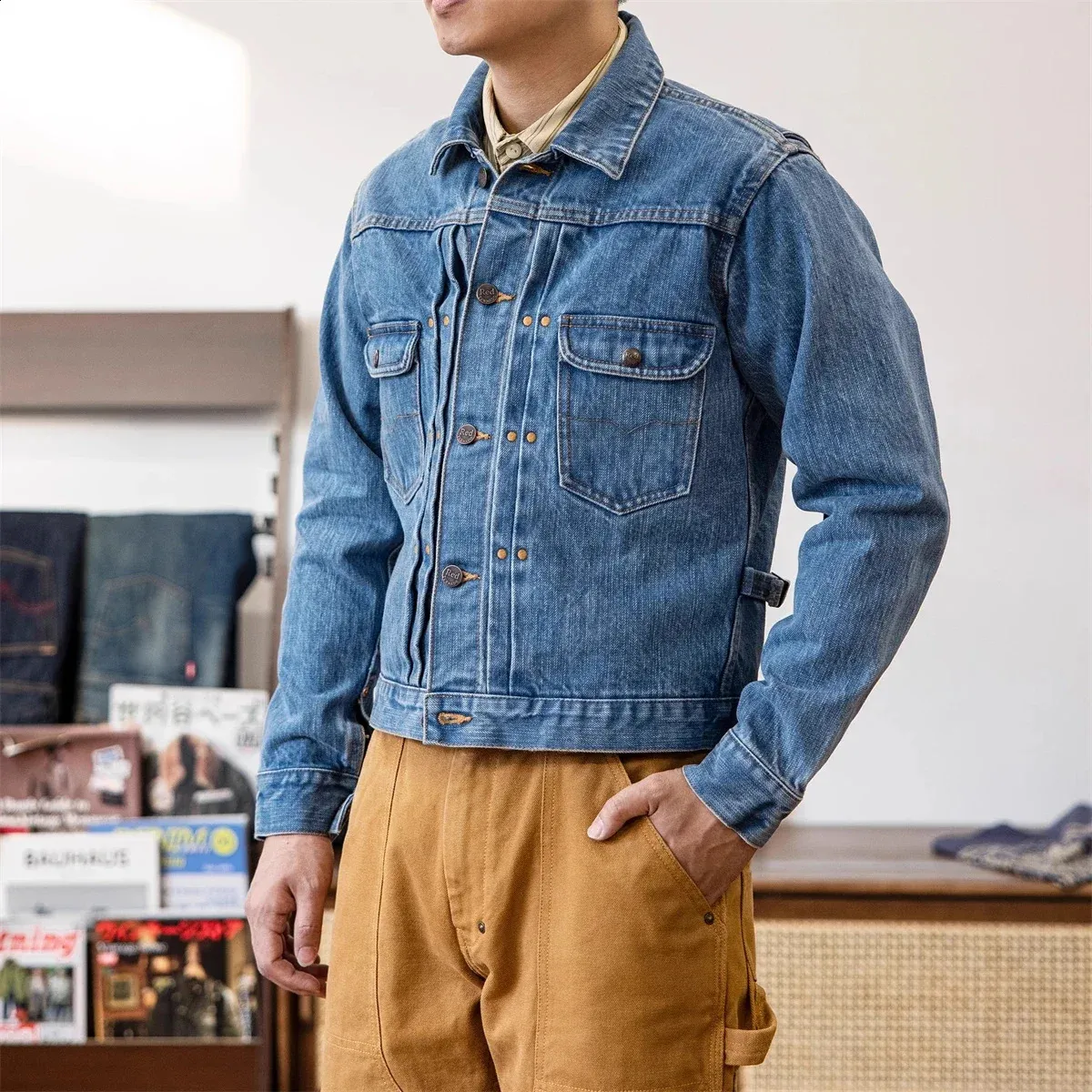 Selvedge Denim Jacket: Vintage Indigo Rugged Short Slim Fit