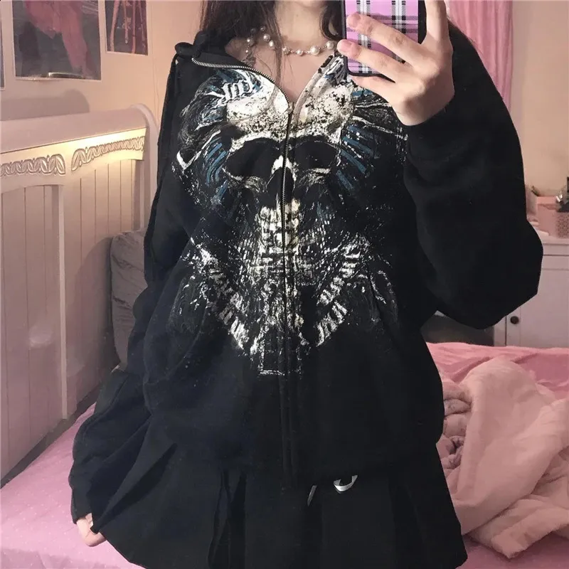 Y2K Gothic Cybercore Jacket: Graphic Print Emo Grunge Long