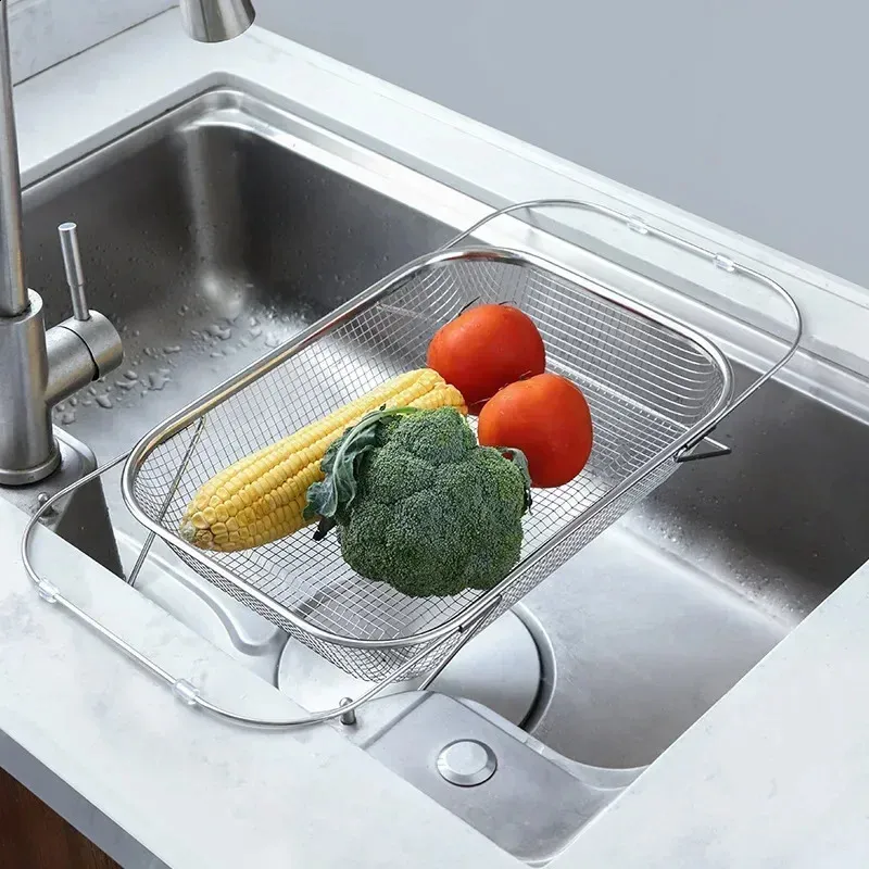 Stainless Steel Expandable Over Sink Vegetables Strainer Basket with ...