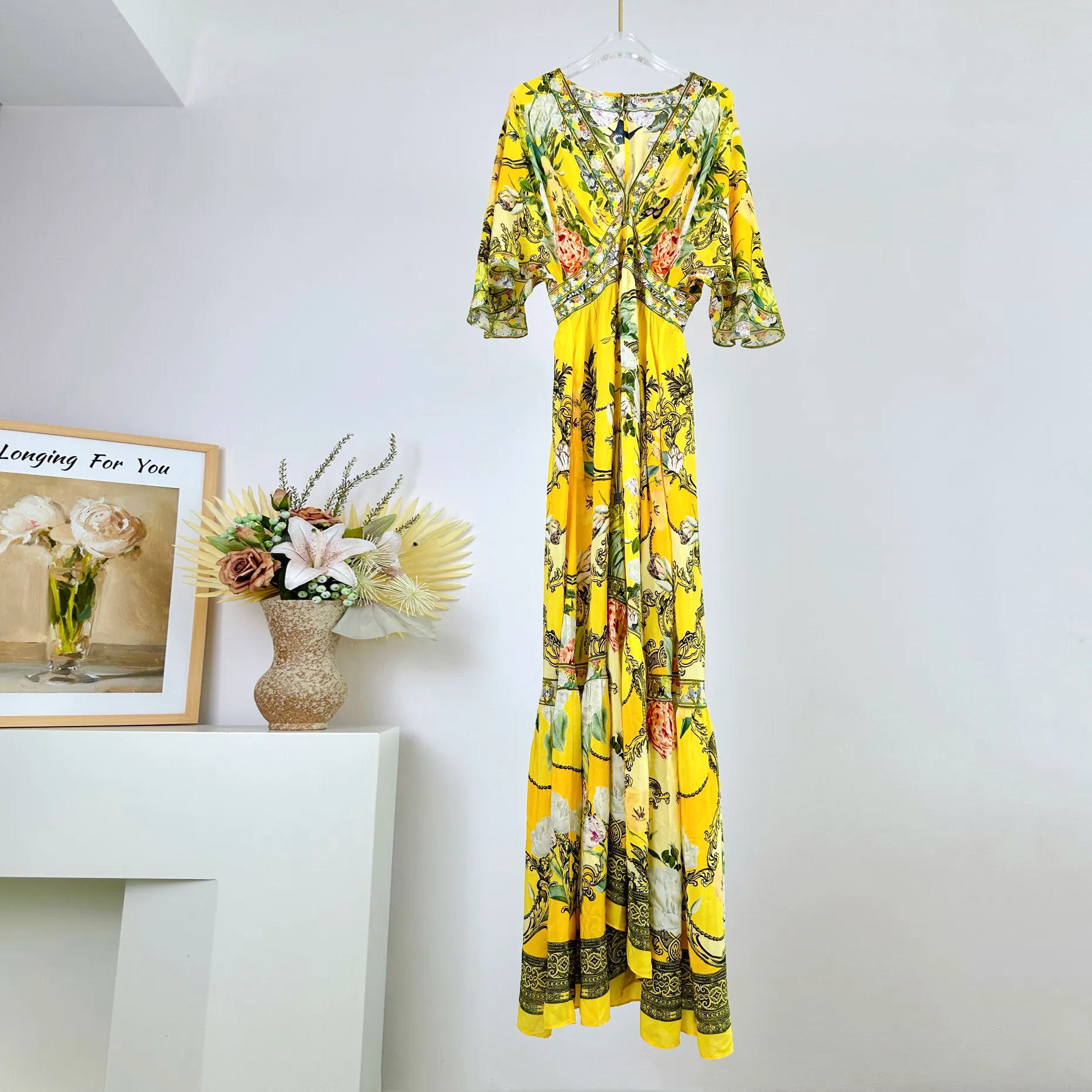 slim fit dress slacks Yellow Floral Rayon Dress for Women in India