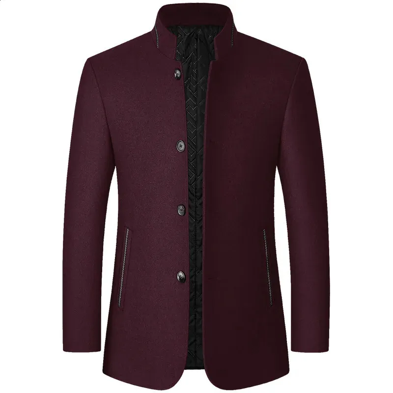 Mens Woolen Stand Collar Jacket Wide-Waisted Wool Blend Coat for