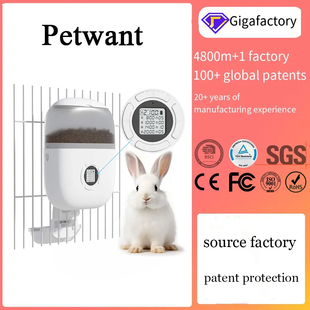 Automatic Rabbit Cage Feeder Plastic 1 8L Timed 4 Meals Extended Battery Life Indoor Outdoor Use White