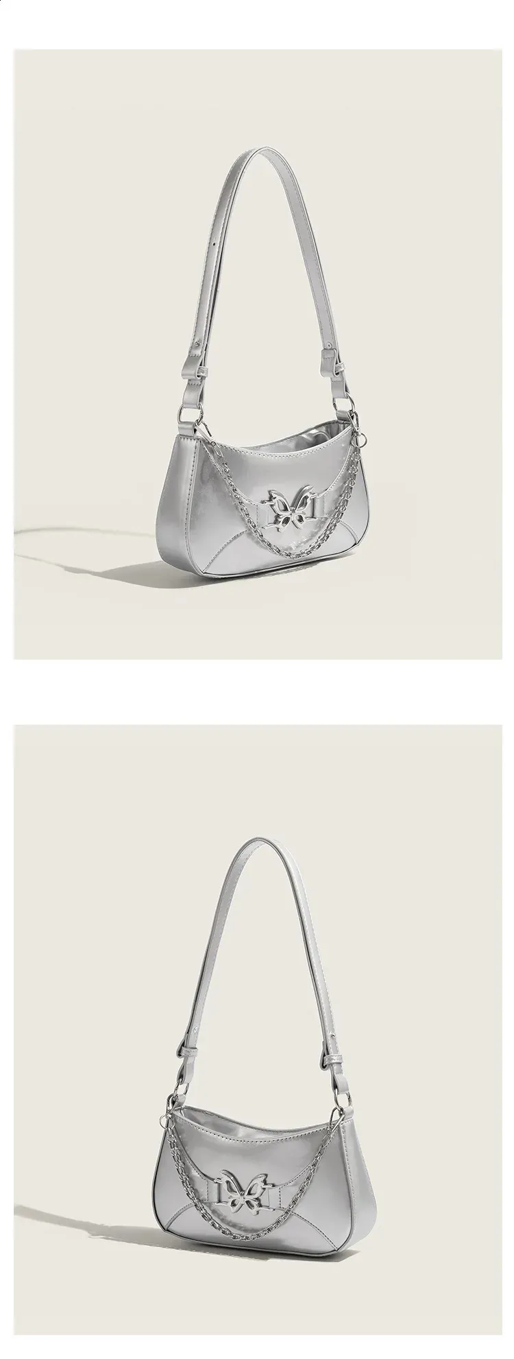 ★TOUT Y EST★ Women's Daily Square Shoulder Bag Silver QP12 Trendy Silver Butterfly women's shoulder handbags for