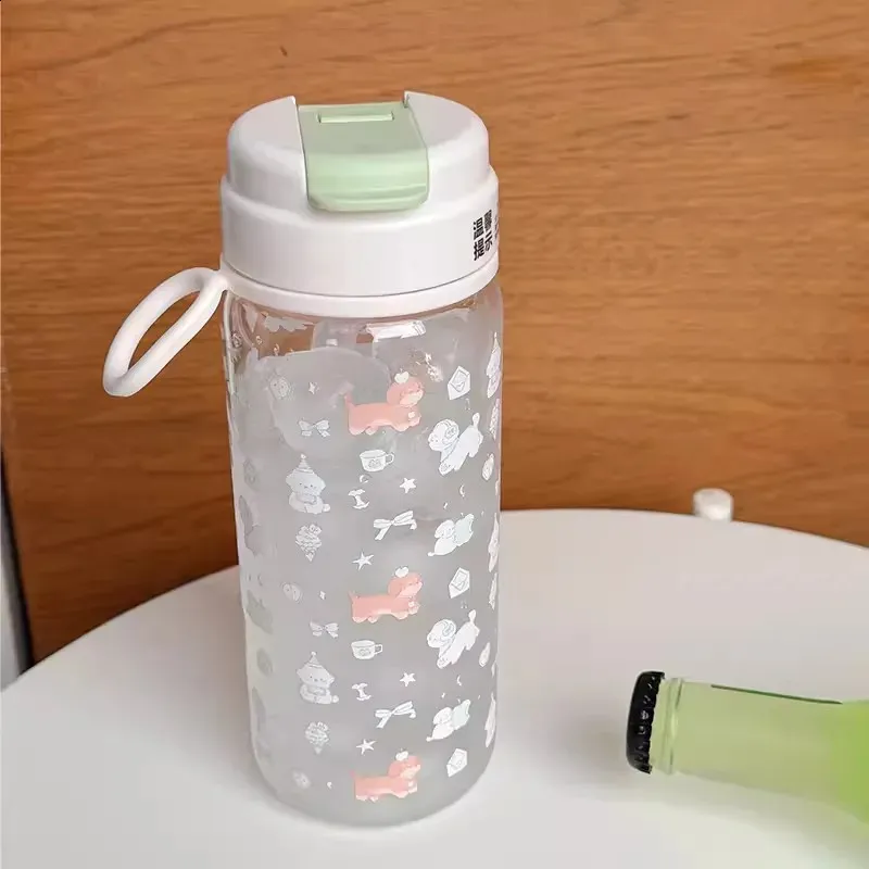 Kawaii Square Water Bottle With Straw – 24oz Cute Leakproof Drinking Bottle For Outdoors