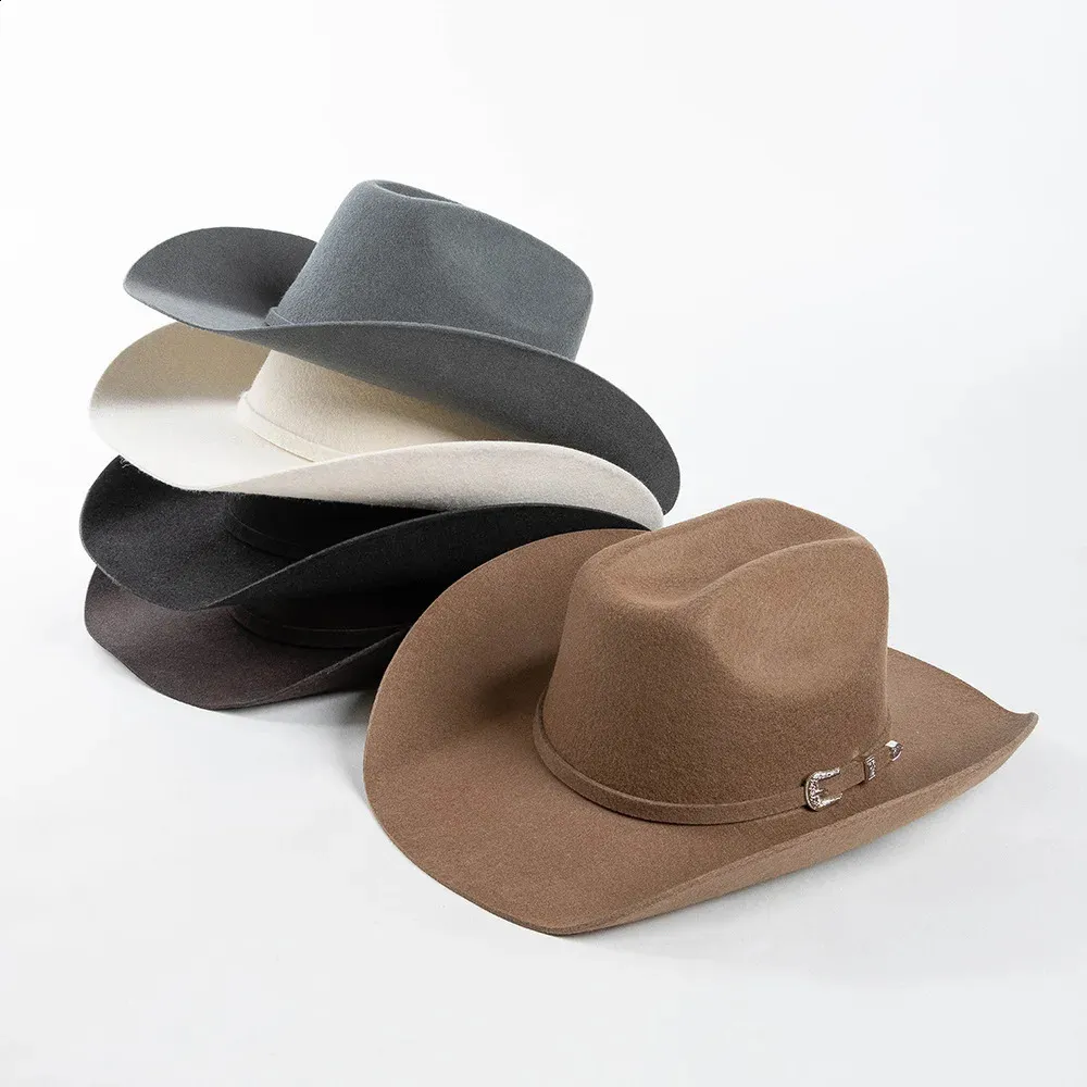 Cowboy Silk Wide Brim Fedora Hat with Belt Buckle, Concave  display picture 1