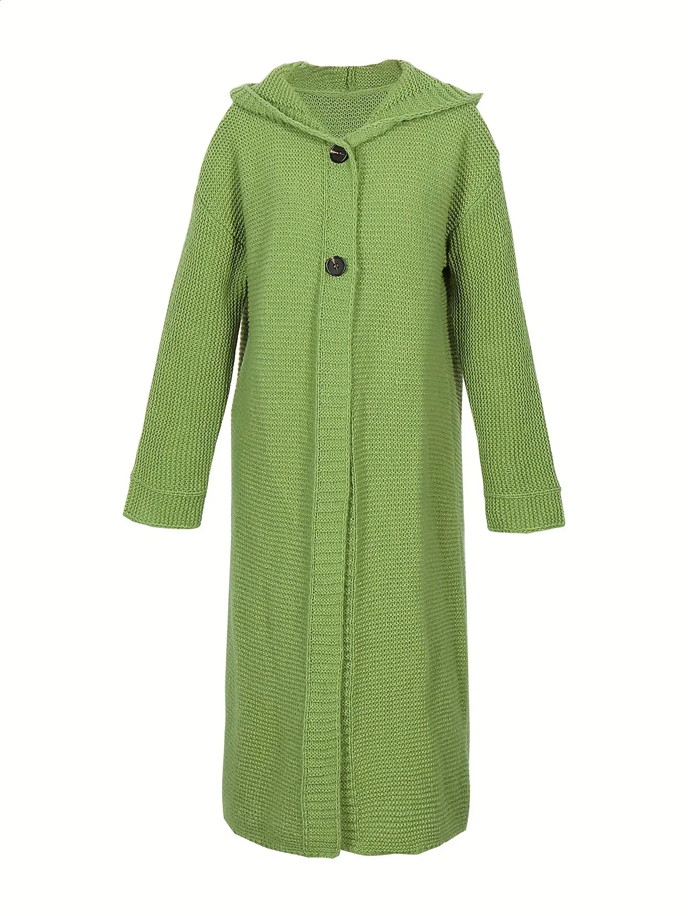 Plus Size Hooded Knit Cardigan: Elegant Long Sweater Jacket