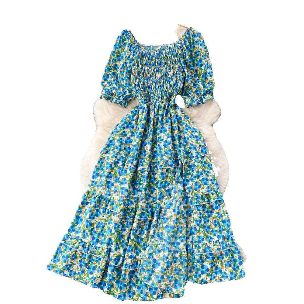 ★韓国人気★I AM MARI★SQUARE SHIRRING FLOWER DRESS DHgate.com:Korean Chic Floral Dress - Slim Fit Square Neck