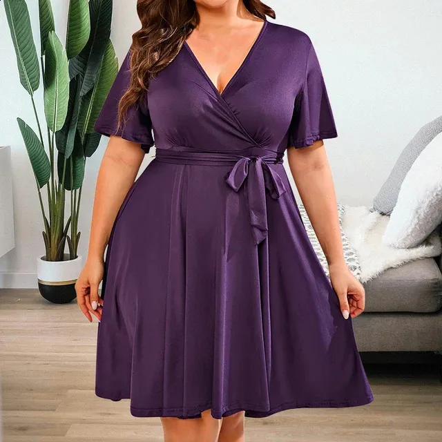 HELYO Women's Vintage Fit And Flare Dress - Criss-Cross V Neck, Short Sleeve, With Pockets, Plus Size (Purple, XXL) - View #7