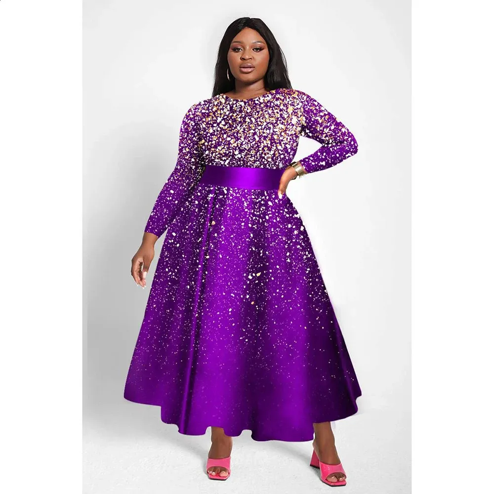 Elegant Sparkly Evening Gown with Glittery Texture and Long Sleeves Plus Size Womens Holiday Dress Purple Glitter Print Long Sleeved Midi Dress  240729 From Hu01, $22.81 | DHgate.Com