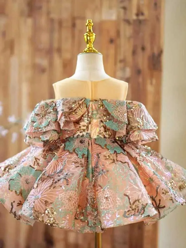 Sequined Evening Gown for Girls: Premium Childrens Party Dress with Puff  Sleeves - Shop Now!
