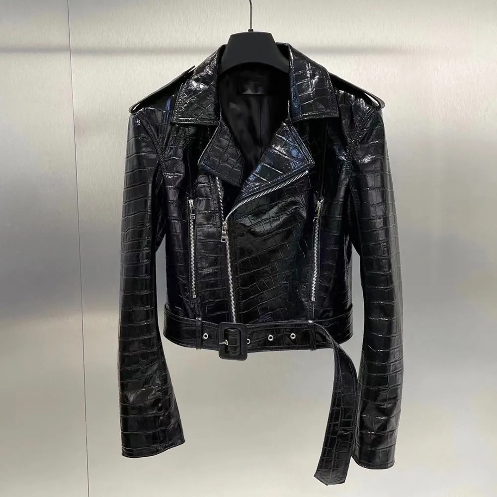 Crocodile Patterned Leather Jacket: European Punk Style