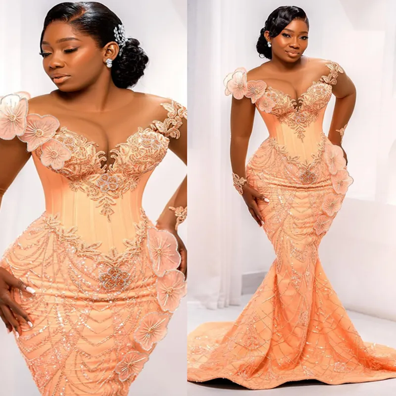 Aso Ebi Orange-Red Prom Dress: Mermaid Promdress for Special Events