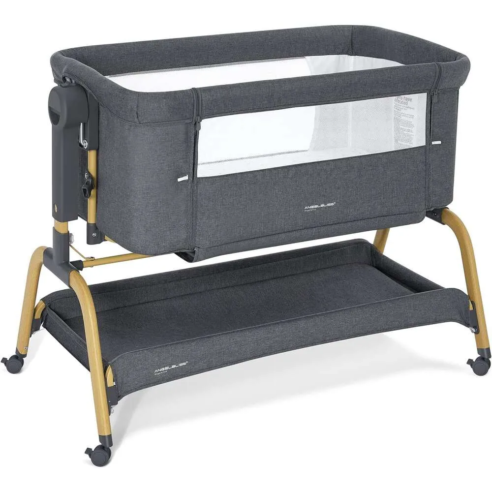 ANGELBLISS Berceau à bascule 3 en 1 pour bébé avec matelas confortable et roulettes |Berceau de chevet portable et facile à plier, réglable en hauteur, 6 hauteurs, pour nouveau-nés