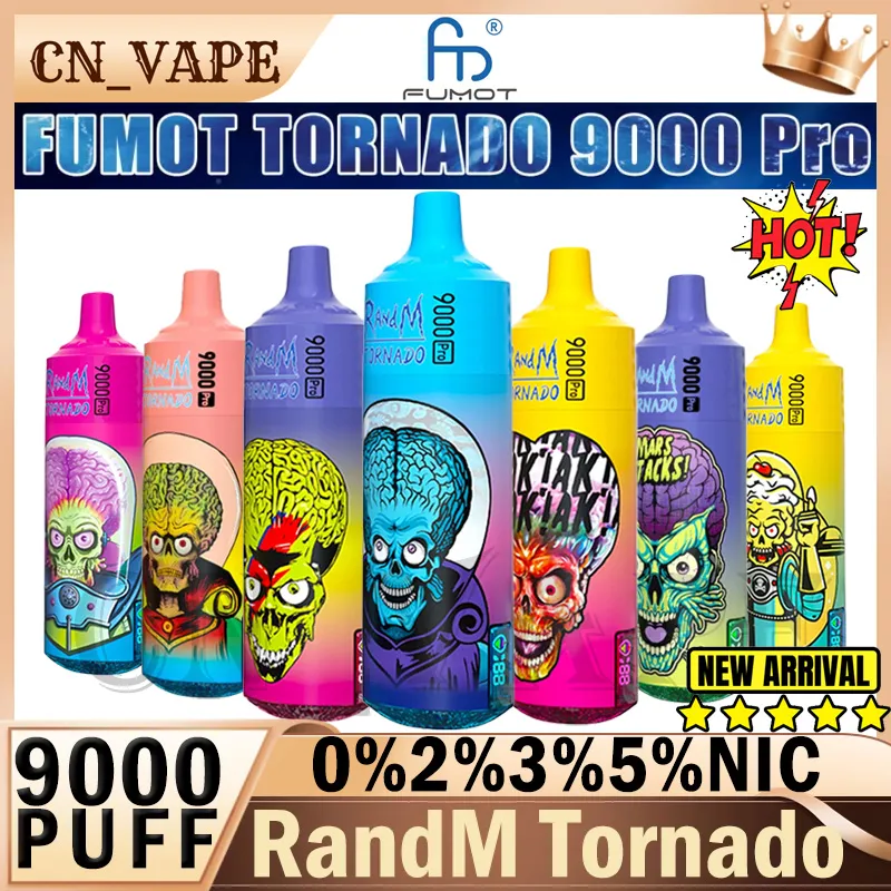 Originale RandM Fumot Tornado 9000 Pro Puffs Sigarette elettroniche usa e getta Mesh Coil 18ml Pod Batteria ricaricabile elettronica 9000 puff Cigs 9K 2% 5% Vape Pen 43 gusti