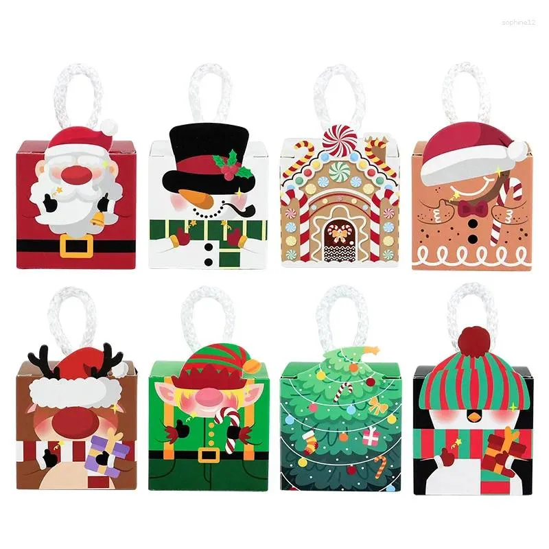 Envoltura de regalo 8 unids Navidad Forma cuadrada Caja de papel Santa Claus Muñeco de nieve Elk Candy Año Fiesta de vacaciones Favor Embalaje portátil