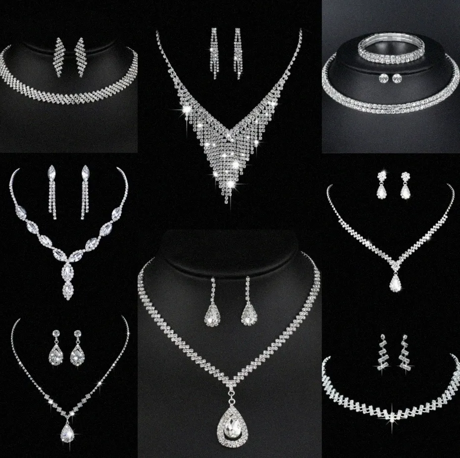 Värdebelt lab diamantsmycken Set Sterling Silver Wedding Halsbandörhängen för kvinnor Bridal Engagement Smyckesgåva S2OR#