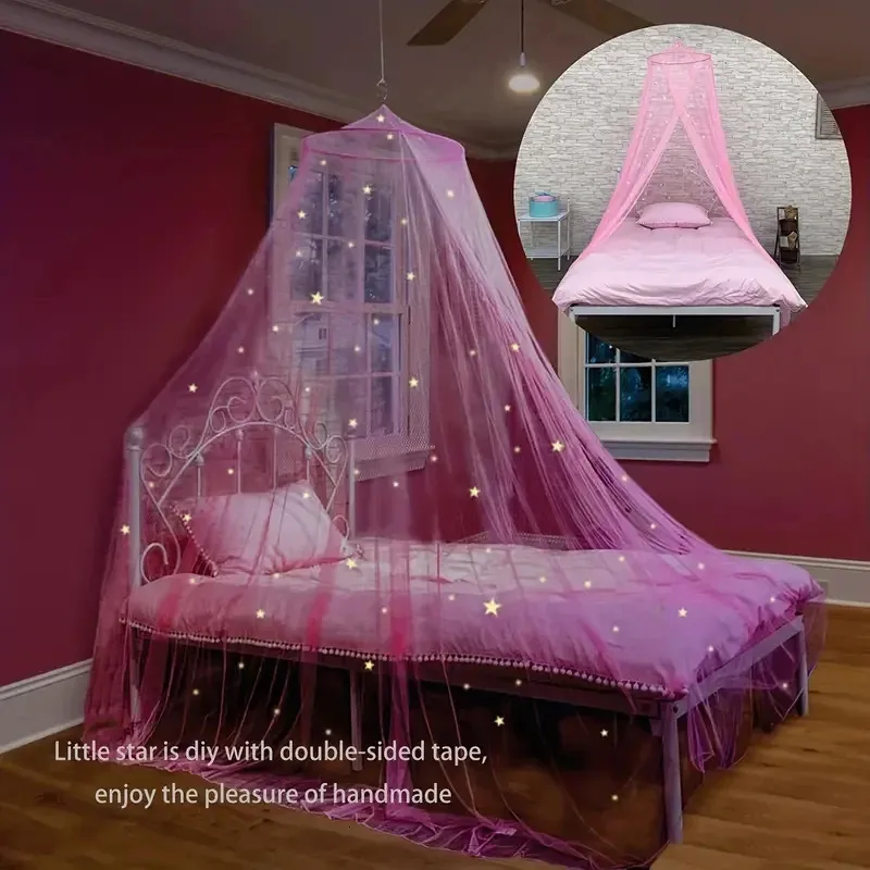 Bed Canopy For Girls With Glowing Stars - Princess Pink Baby Canopy For Bed Netting Room Decor Ceiling Tent Kids Bed Curtains 240320