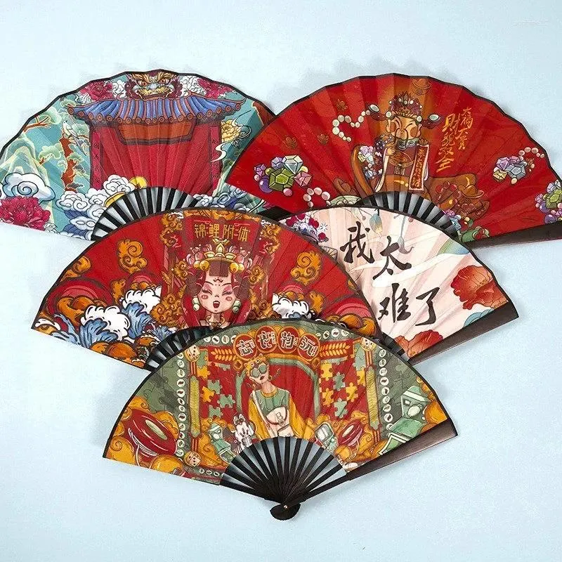 Dekoratif figürinler katlanır fan chaoyu guochao antik çift taraflı juanbu bar 8 inç erkek ve kadın Çince