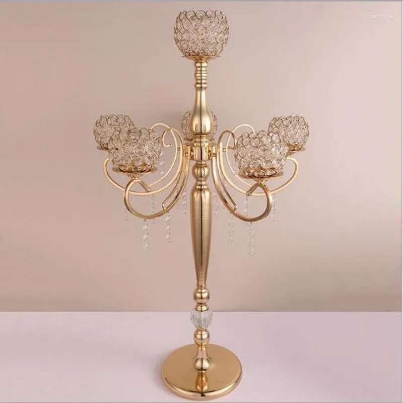 Candle Holders 5-Arms Wedding Candelabra Gold Plated Crystal Acrylic Holder Table Centerpieces Event Road Lead Stand