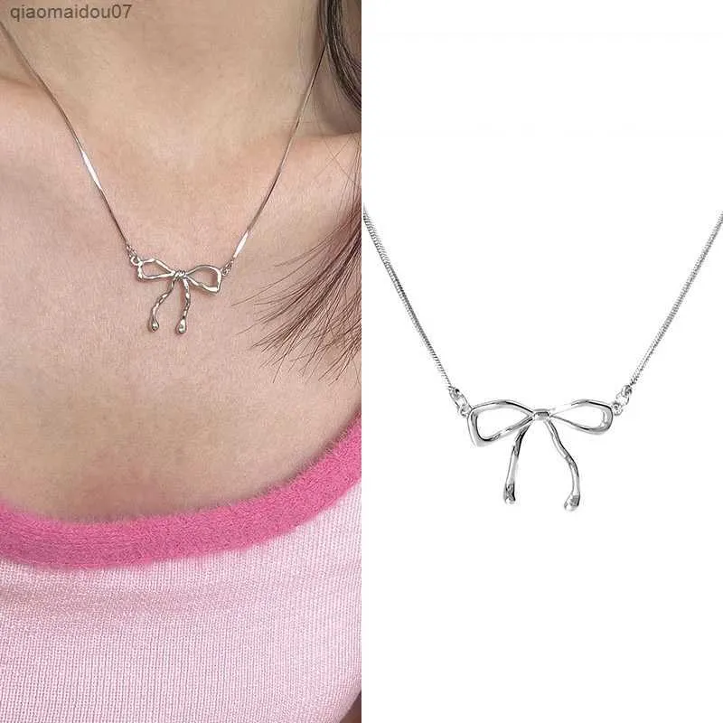 Colliers pendentifs 1 collier à nœud à la mode en argent chaîne Kravik adapté aux femmes élégant rétro collier à nœud doux bijoux de fête cadeauxL2404