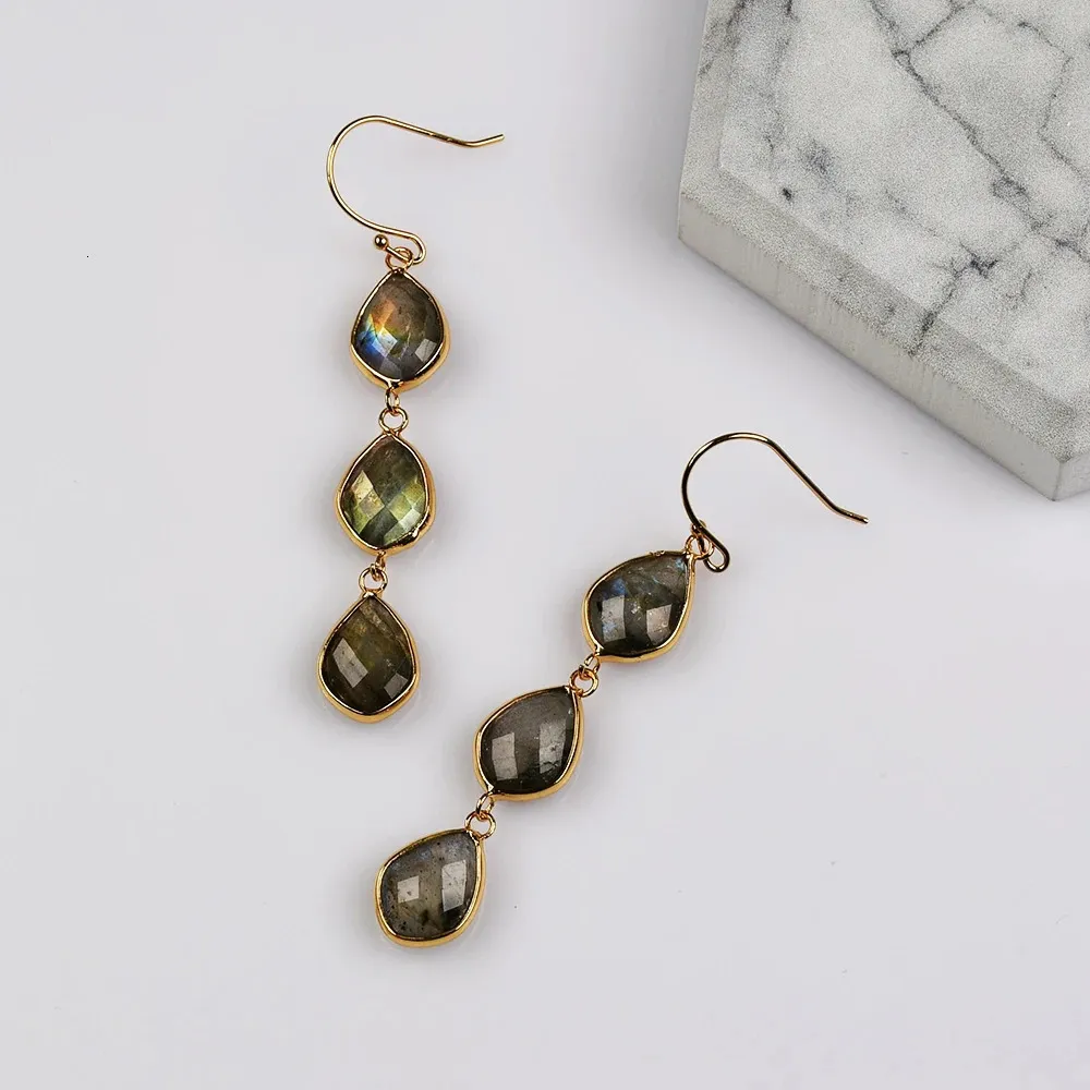 BOROSA Natural Golden Labradorite Faceted Waterdrop Dangle Earrings Unique Modernism Teengirl Earring Anniversaries Jewelry Gift 240401