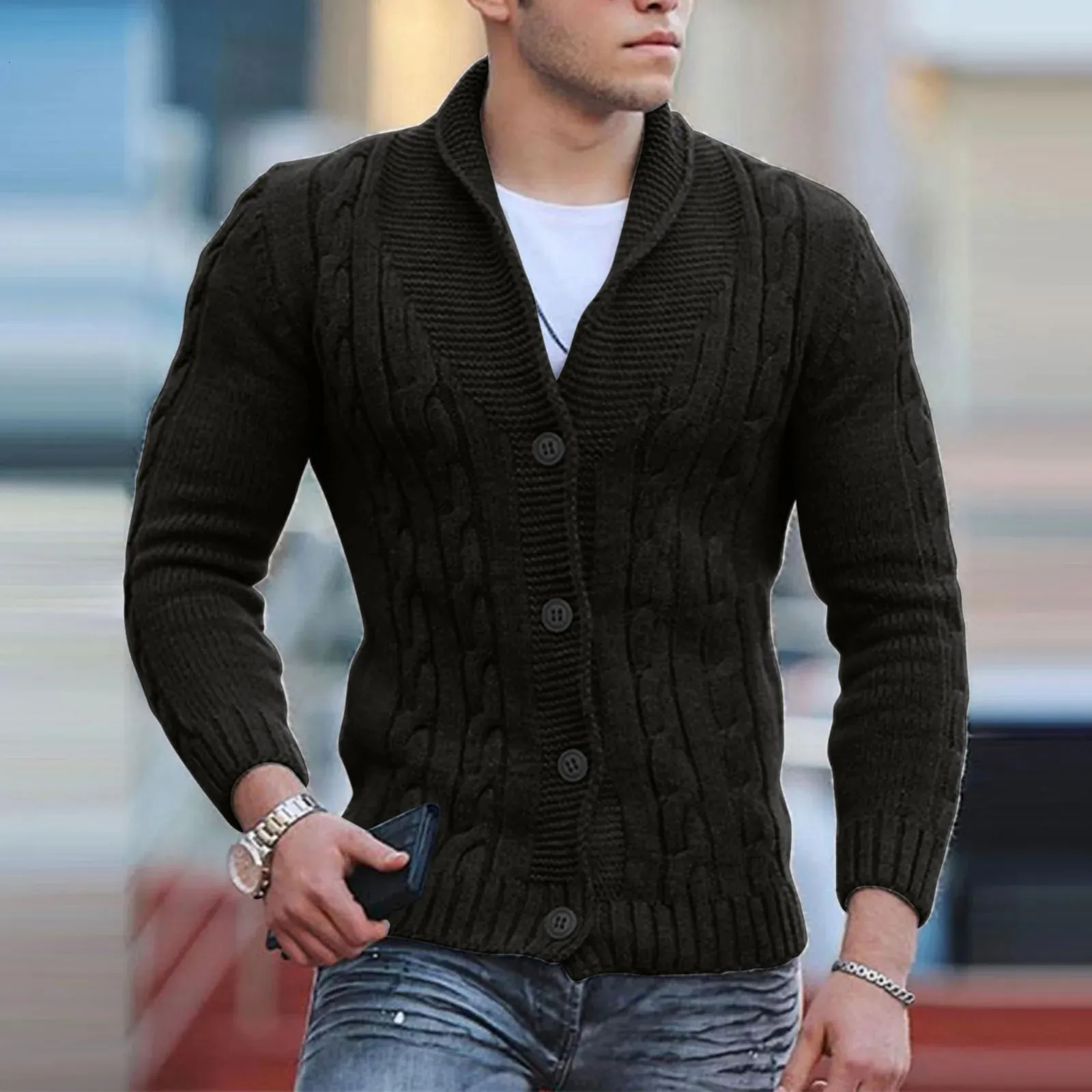 Cardigan long en tricot rouge pour homme - Veste d'automne élégante - Mode légère - Manches longues - Locker Soild Casual - Pull d'hiver confortable - Doux, Noir , XL