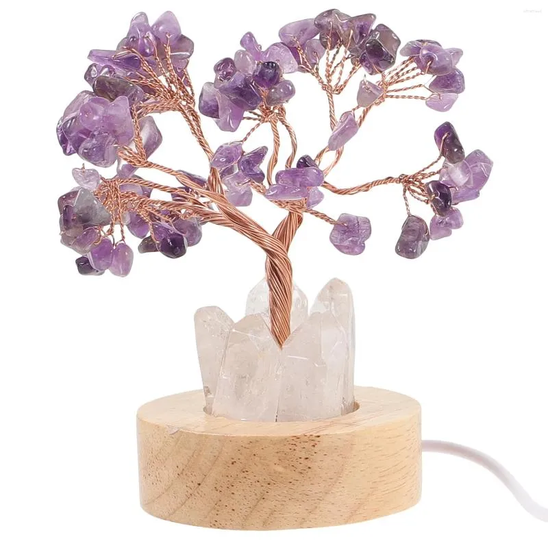 Luzes noturnas Ametista Crystal Tree Light Lâmpada de cabeceira decorativa pequena para quarto