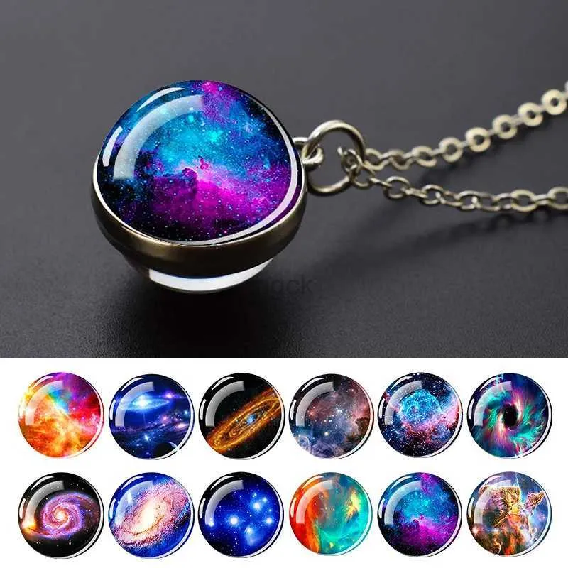 Hänge halsband hästhuvud nebula halsband galax rymd planet smycken glas boll halsband astronomi gåva 240330