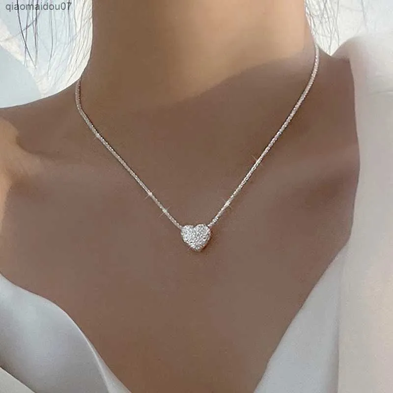 Pendant Necklaces New 925 Sterling Silver Girl Hammer Pattern Love Necklace Simple Heart shaped Pendant Womens Gift Boutique Jewelry NK153L2404