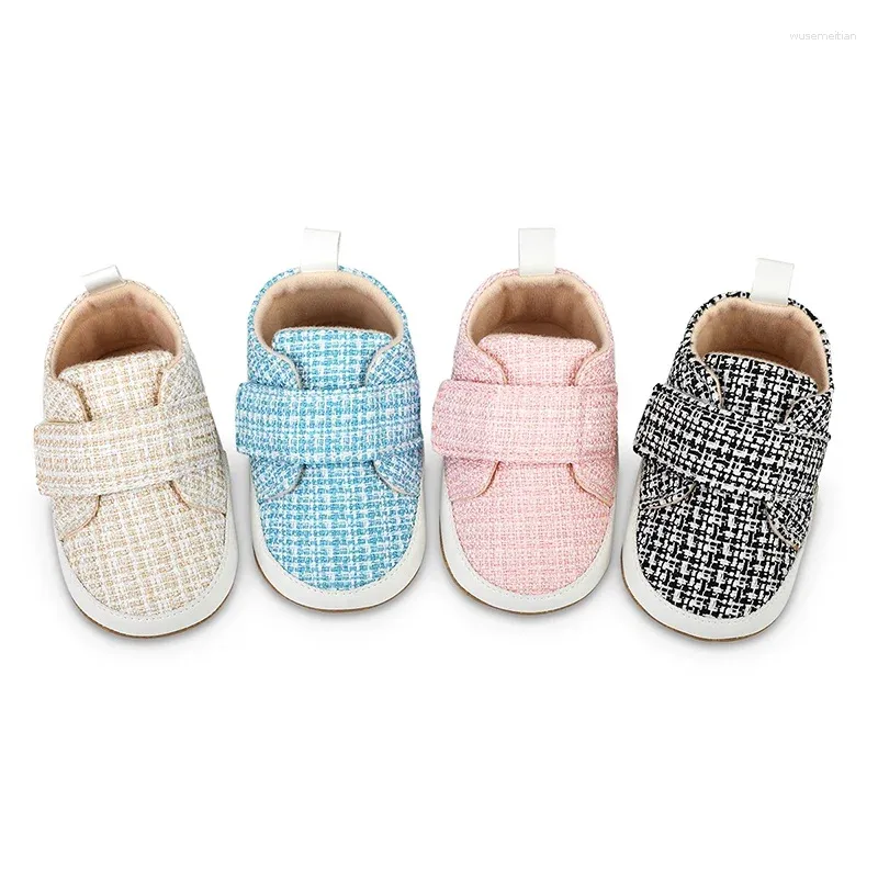 Primi camminatori Nati Ragazzi Ragazze Infantili antiscivolo Fondo morbido Semplice plaid Culla Bambino Casual Prewalkers 0-18M Scarpe per bambini