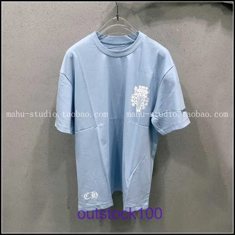 Lyxdesigner T -shirt Korta ärmar för sommar- och vårstil Limited Edition Sanskrit Letter Sword Tryckt ärm Tshirt Blue har riktig logotyp