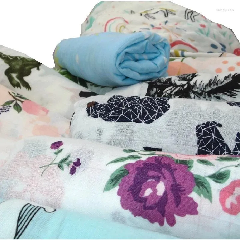 Filtar baby filt swaddle wrap för född bambu bomullsbäddsdue bad muslin mjuk andas 120 120 cm barn bo