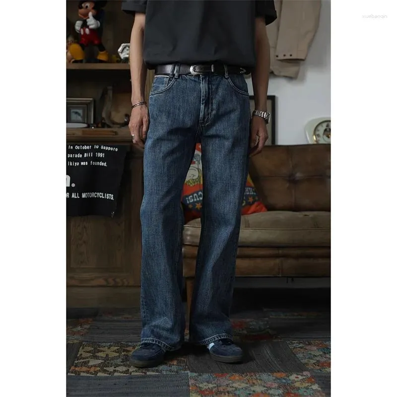 Män jeans andra ordning bootcut selvedge denim små flare byxor avslappnad passform