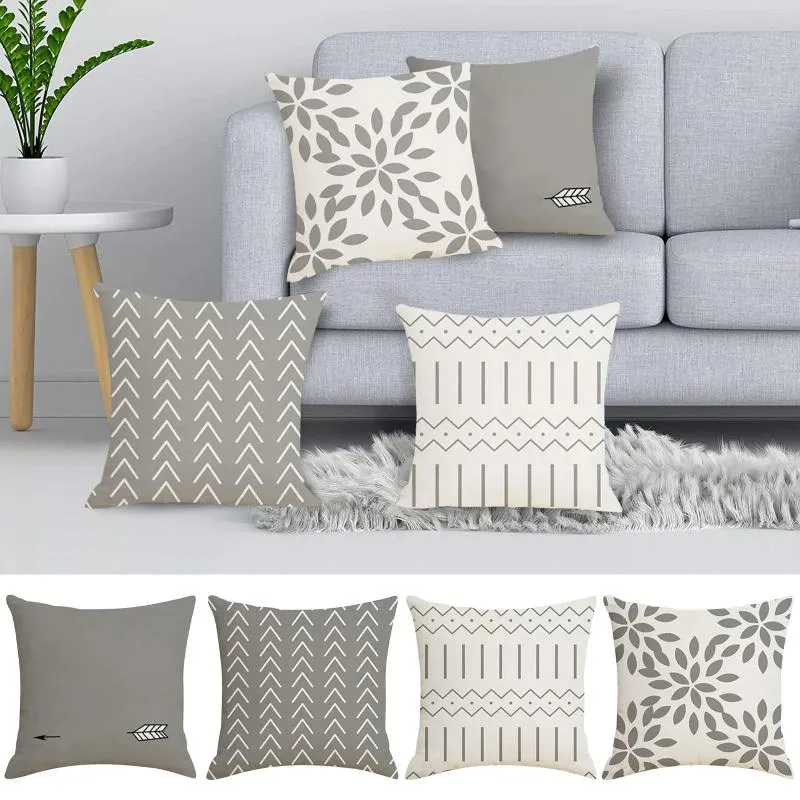 Taie d'oreiller en lin à géométrie créative Simple, décoration de maison, canapé, chevet, taie d'oreiller en soie