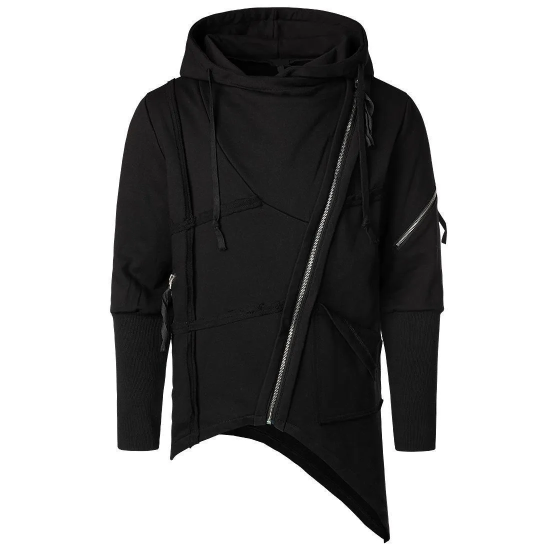Mens Hip Hop Black Zipper Sweatshirt No Hood With Zipper Asymmetrical Hem And Mantle Streetwear Fashion For Boys 201113 From Bai04 44.64 DHgate.Com