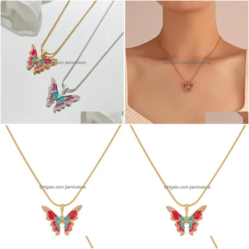 Pendant Necklaces Exquisite Enamel Butterfly Necklace For Women Charm Elegant Clavicle Chain Accessories Jewelry Gift Drop Delivery Pe Dh82Q