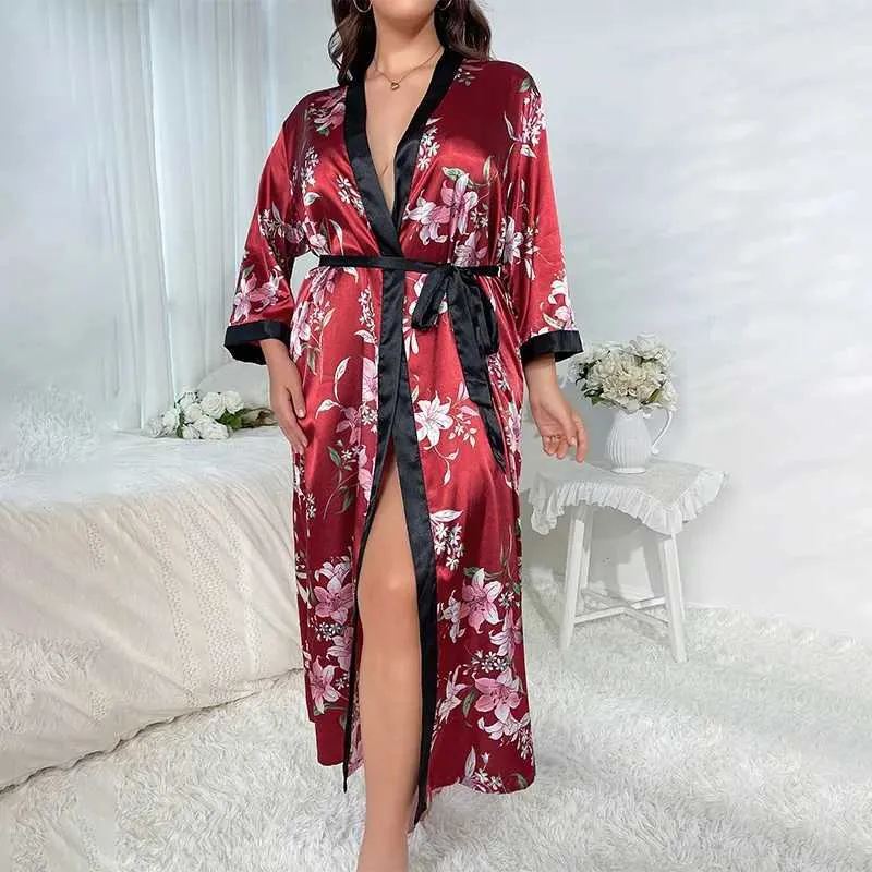 07F4 Сексуальная пижама плюс размером с сексуальные леопардовые кимоно -халат женская женщина с длинной одеждой ночной рубаш