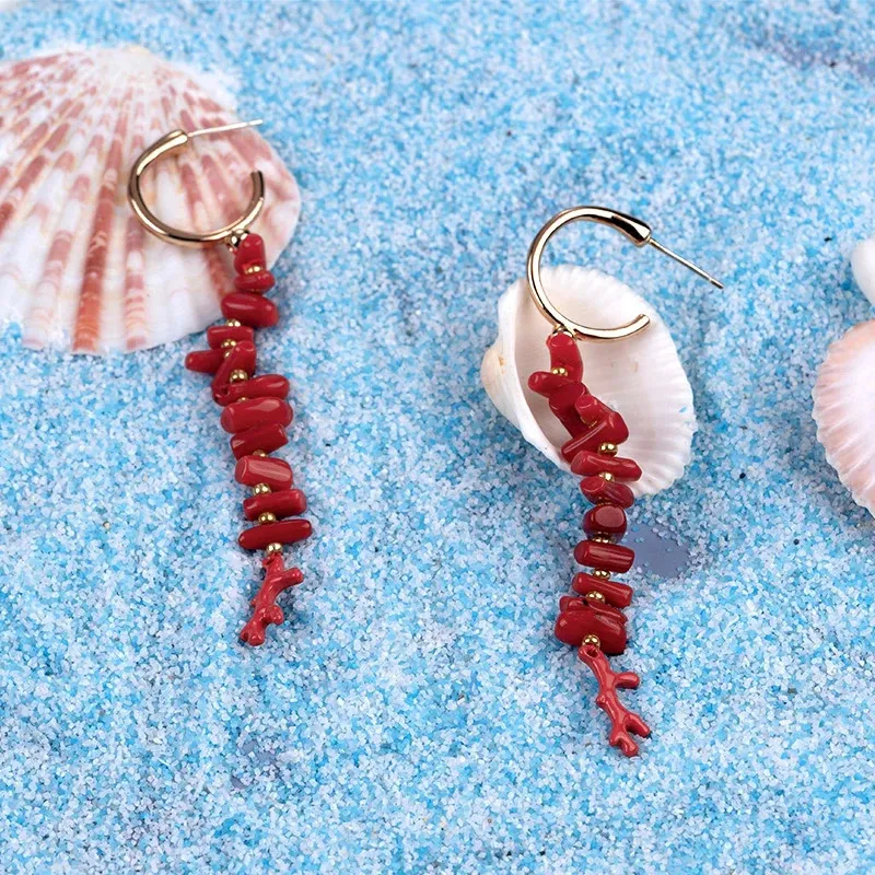 Red Coral Dangle örhängen Boheme för kvinnor som örnar kvinnliga alla hjärtans dag Partihandel Drop Christmy Smyckesbutik 240401